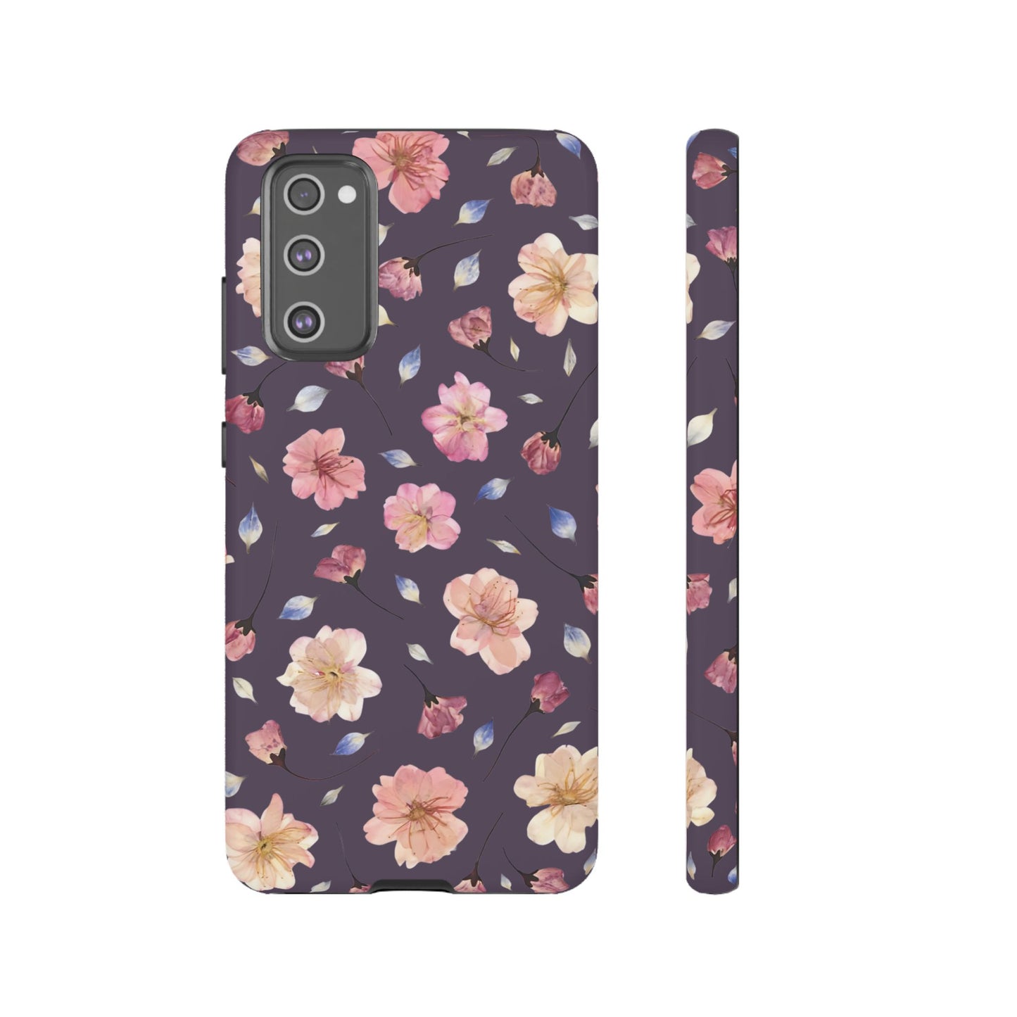 Coque Téléphone Samsung, iPhone & Google Pixel Renforcée Mate – Design Floral Fleurs de Cerisier sur Fond Couleur Prune | Protection Antichoc | Idée Cadeau Femme