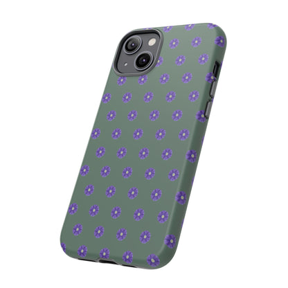 Coque Téléphone Samsung, iPhone & Google Pixel Renforcée Mate – Design Floral Epuré Fleurs de Primevère sur Fond Vert Minéral | Protection Antichoc | Idée Cadeau Femme