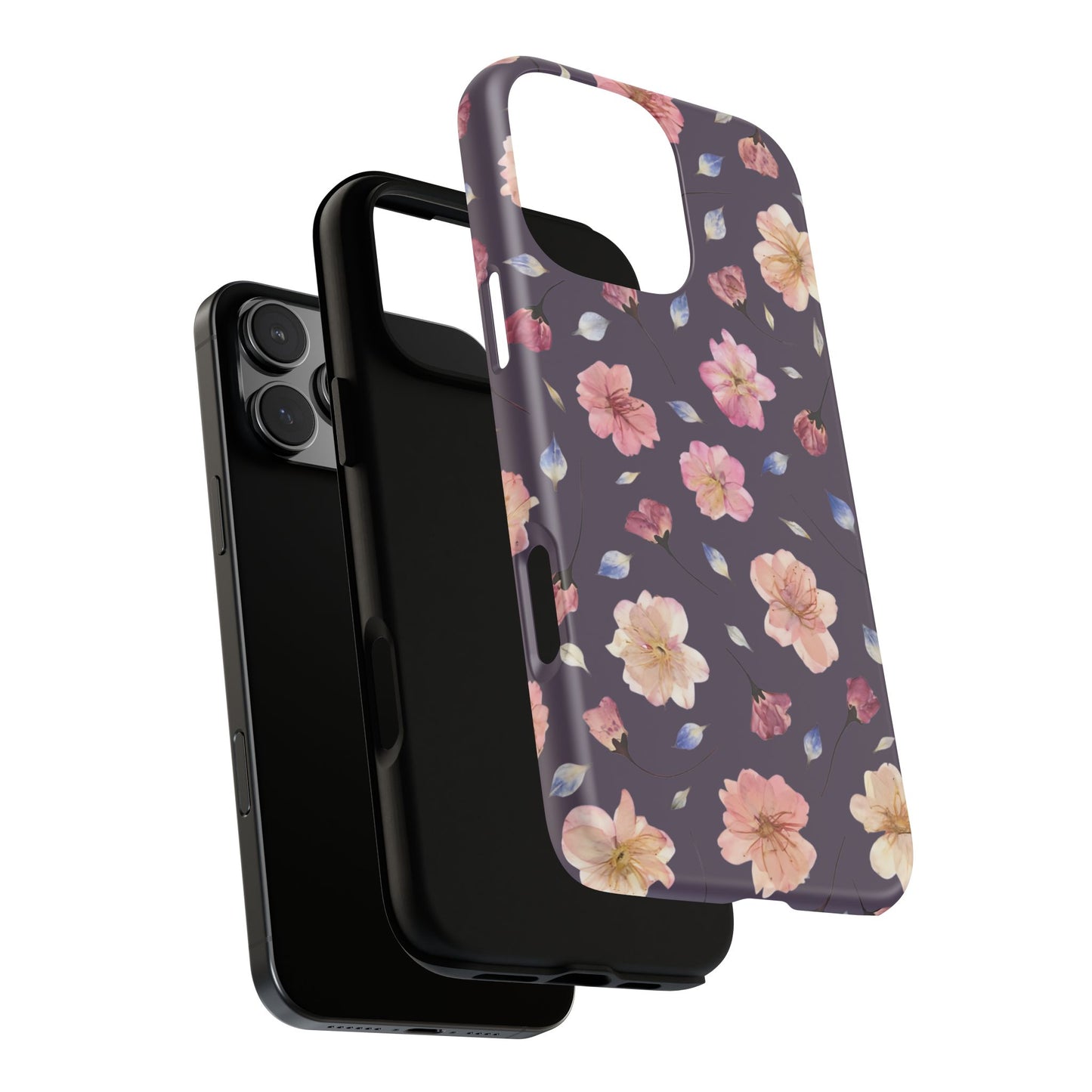 Coque Téléphone Samsung, iPhone & Google Pixel Renforcée Mate – Design Floral Fleurs de Cerisier sur Fond Couleur Prune | Protection Antichoc | Idée Cadeau Femme