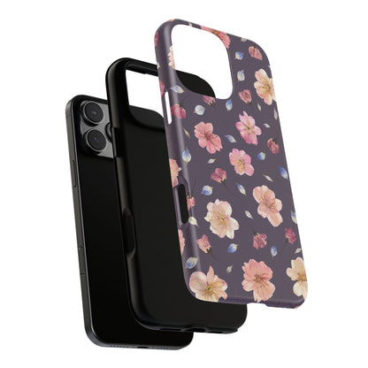 Coque Téléphone Samsung, iPhone & Google Pixel Renforcée Mate – Design Floral Fleurs de Cerisier sur Fond Couleur Prune | Protection Antichoc | Idée Cadeau Femme