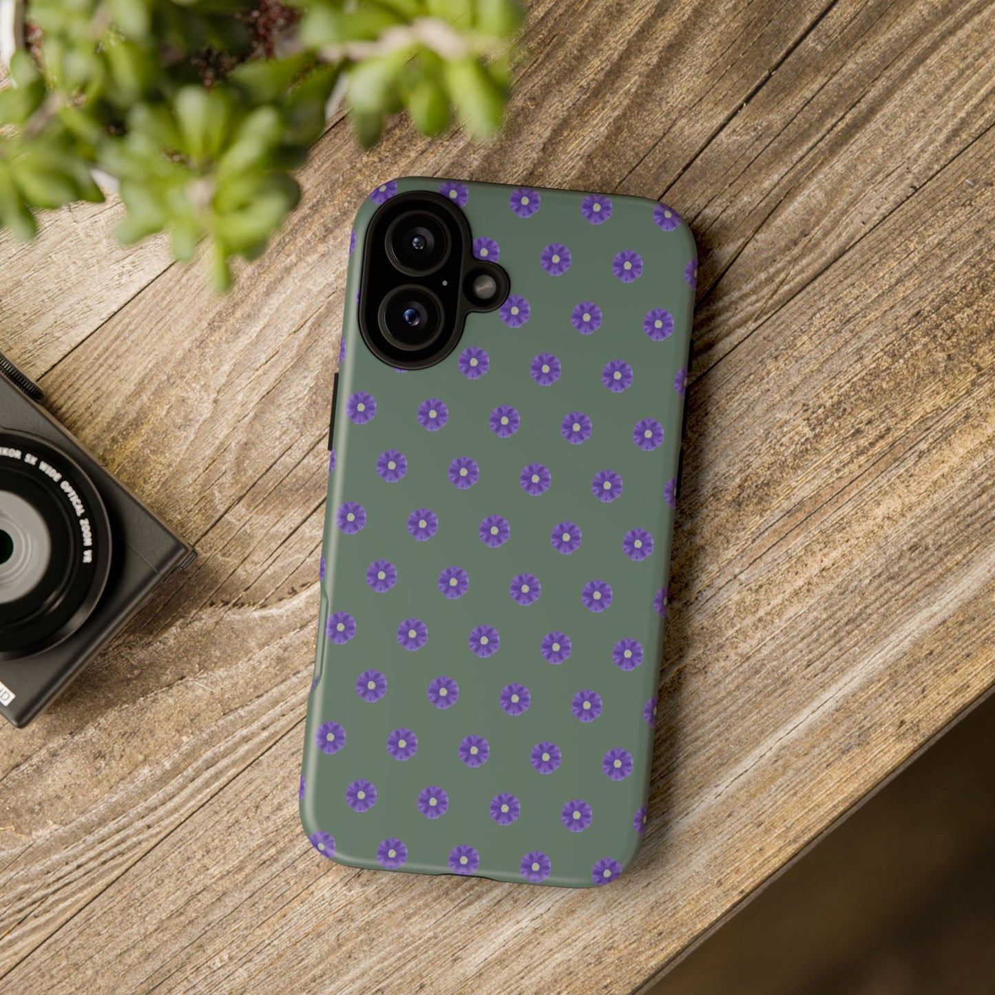 Coque Téléphone Samsung, iPhone & Google Pixel Renforcée Mate – Design Floral Epuré Fleurs de Primevère sur Fond Vert Minéral | Protection Antichoc | Idée Cadeau Femme