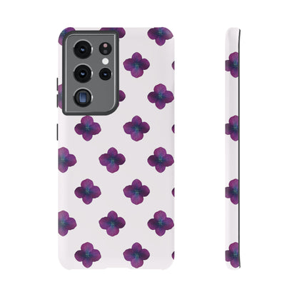 Coque Téléphone Samsung, iPhone & Google Pixel Renforcée Mate – Design Floral Epuré Fleurs de Hortensia sur Fond Blanc Perlé | Protection Antichoc | Idée Cadeau Anniversaire