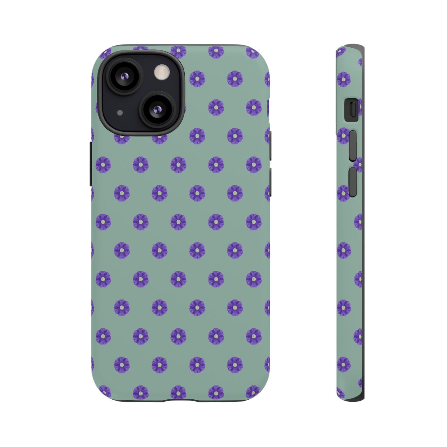 Coque Téléphone Samsung, iPhone & Google Pixel Renforcée Mate – Design Floral Epuré Fleurs de Primevère sur Fond Vert Eucalyptus | Protection Antichoc | Idée Cadeau Anniverssaire