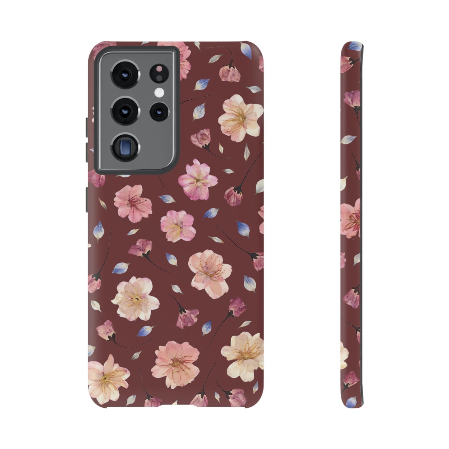 Coque Téléphone Samsung, iPhone & Google Pixel Renforcée Mate – Design Floral Fleurs de Cerisier sur Fond Bordeaux | Protection Antichoc | Idée Cadeau Pour Elle