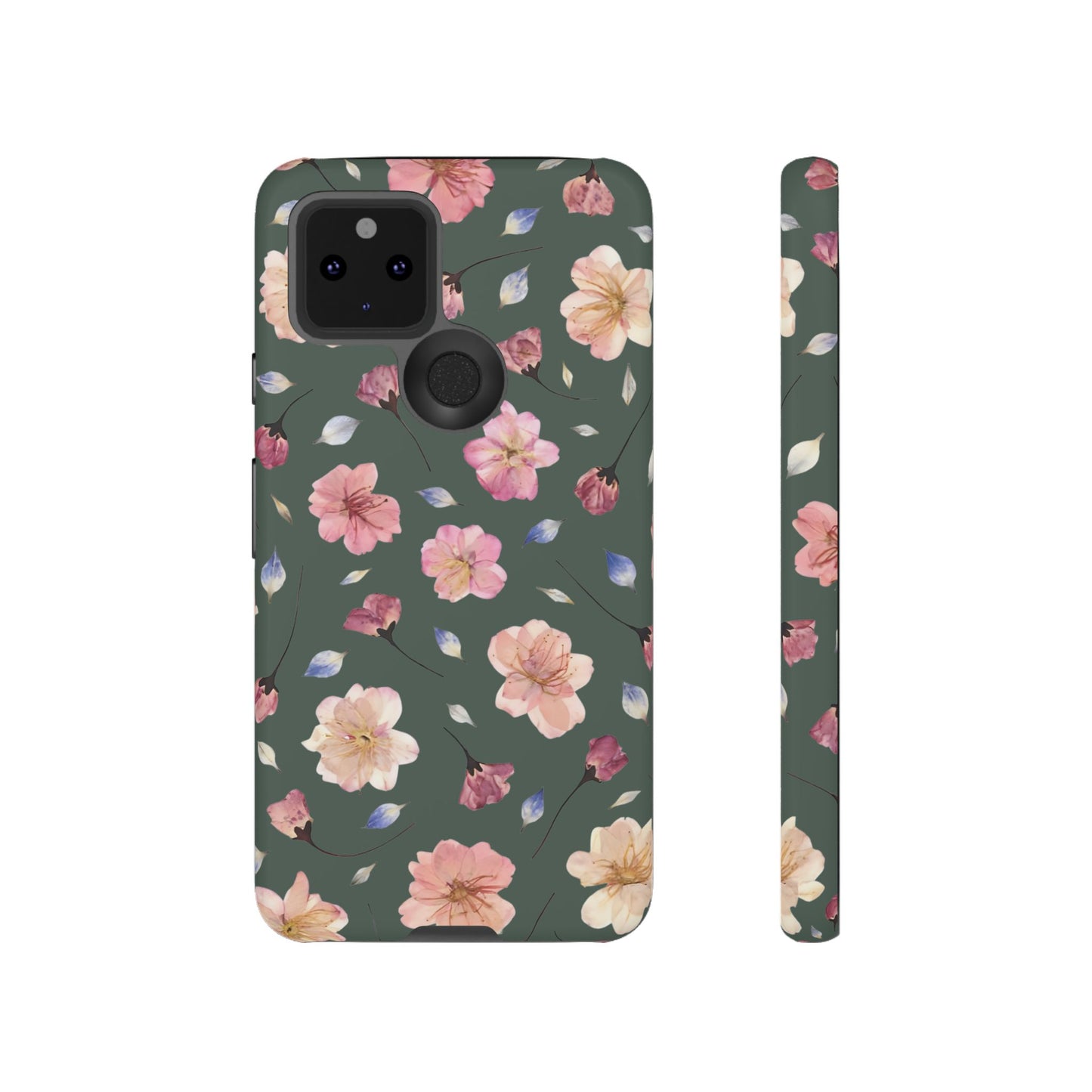 Coque Téléphone Samsung, iPhone & Google Pixel Renforcée Mate – Design Floral Fleurs de Cerisier sur Fond Verte Minéral | Protection Antichoc | Idée Cadeau Femme