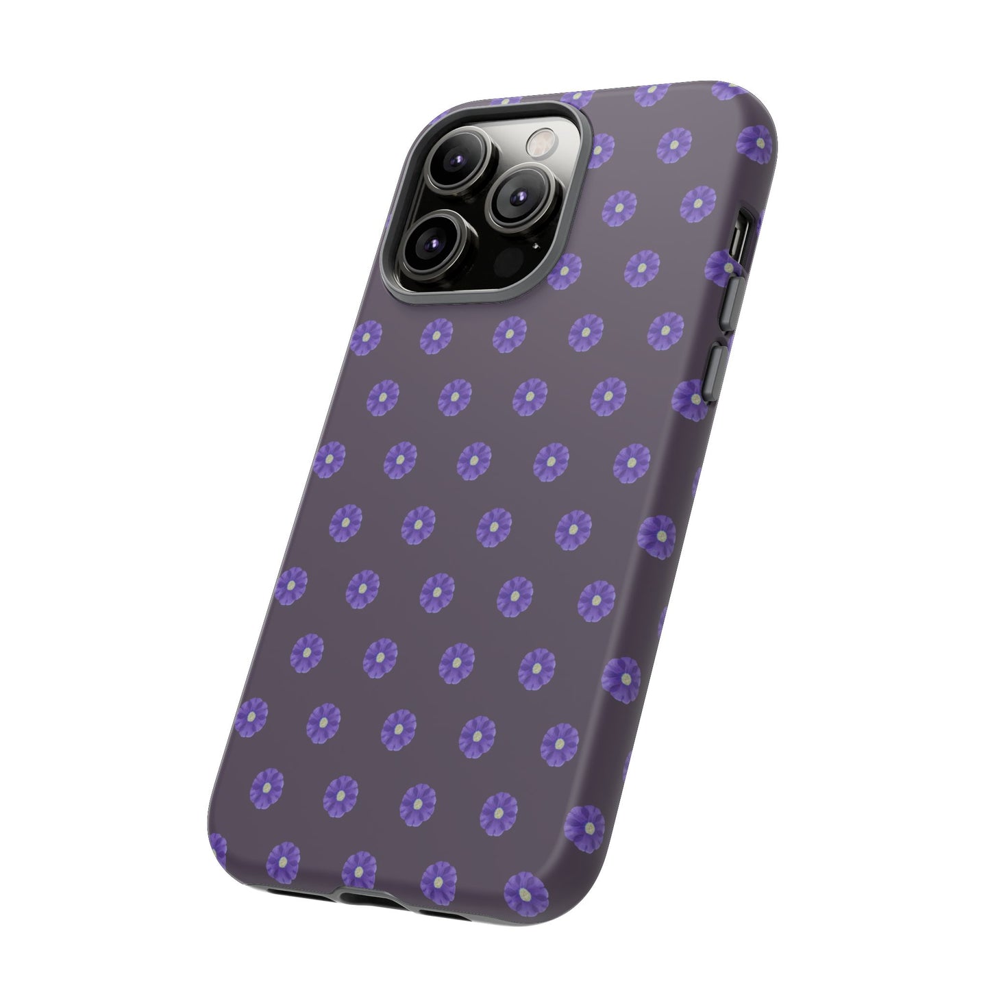 Coque Téléphone Samsung, iPhone & Google Pixel Renforcée Mate – Design Floral Epuré Fleurs de Primevère sur Fond Couleur Prune| Protection Antichoc | Idée Cadeau Femme