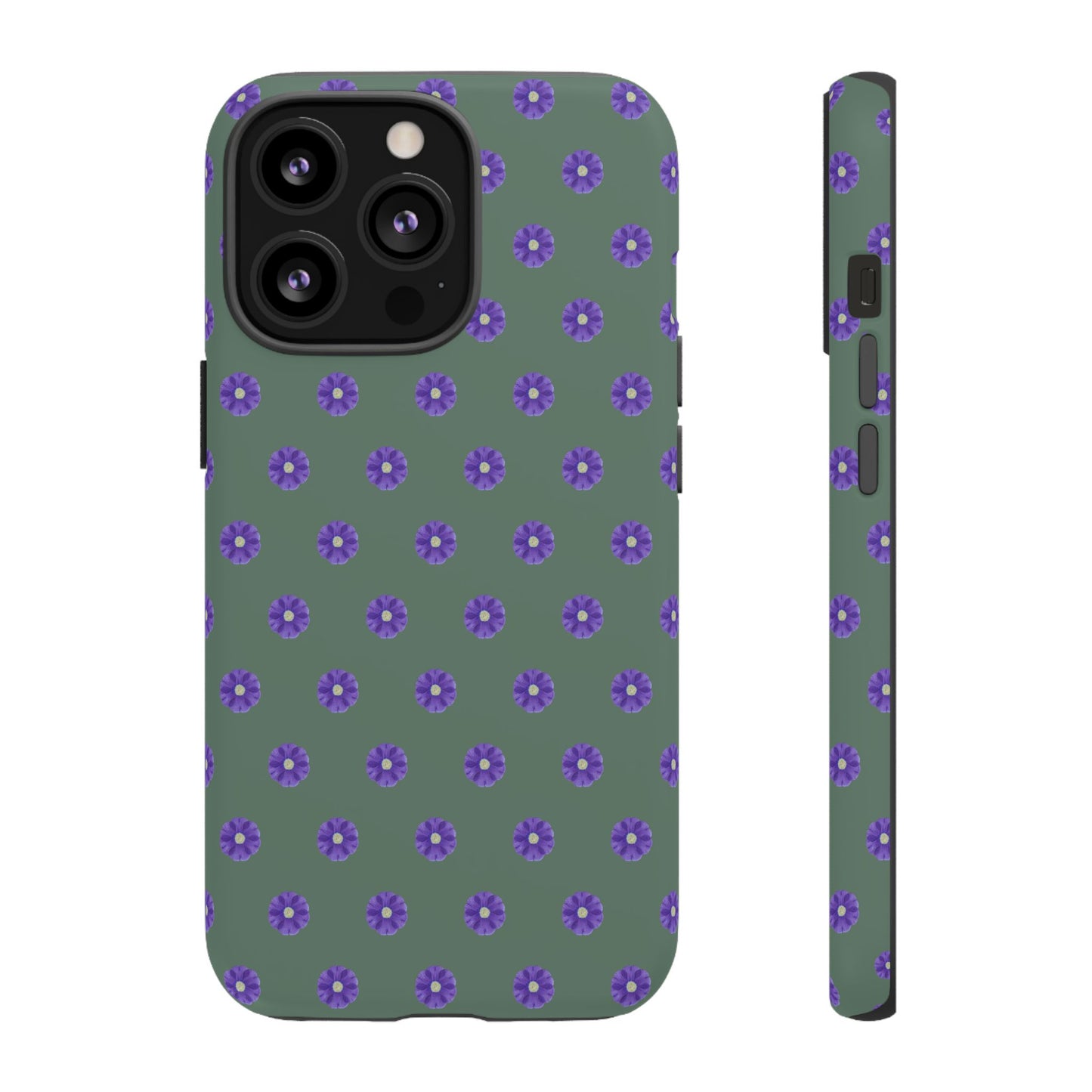 Coque Téléphone Samsung, iPhone & Google Pixel Renforcée Mate – Design Floral Epuré Fleurs de Primevère sur Fond Vert Minéral | Protection Antichoc | Idée Cadeau Femme