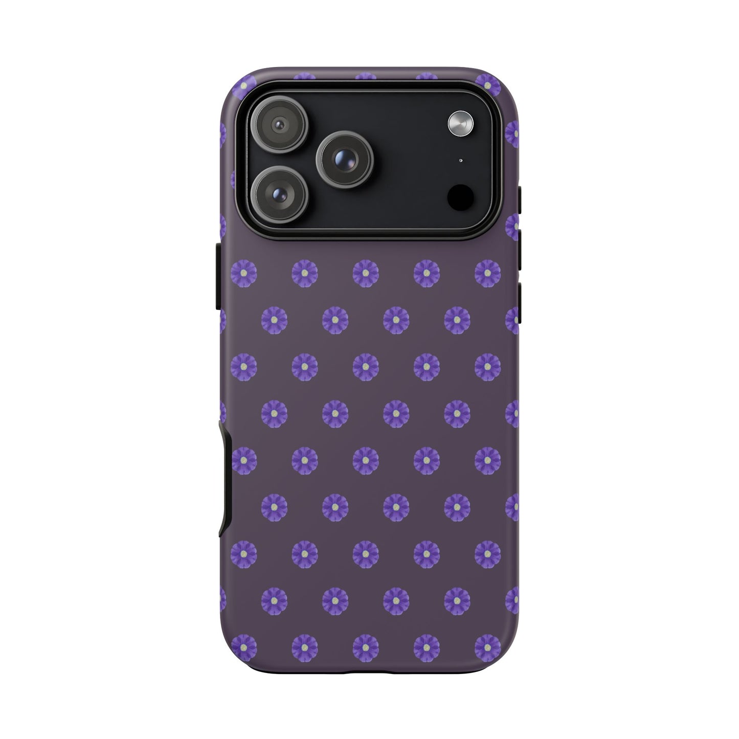 Coque Téléphone Samsung, iPhone & Google Pixel Renforcée Mate – Design Floral Epuré Fleurs de Primevère sur Fond Couleur Prune| Protection Antichoc | Idée Cadeau Femme