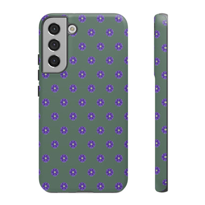 Coque Téléphone Samsung, iPhone & Google Pixel Renforcée Mate – Design Floral Epuré Fleurs de Primevère sur Fond Vert Minéral | Protection Antichoc | Idée Cadeau Femme