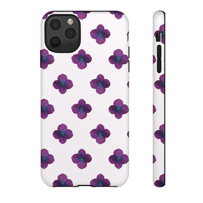 Coque Téléphone Samsung, iPhone & Google Pixel Renforcée Mate – Design Floral Epuré Fleurs de Hortensia sur Fond Blanc Perlé | Protection Antichoc | Idée Cadeau Anniversaire