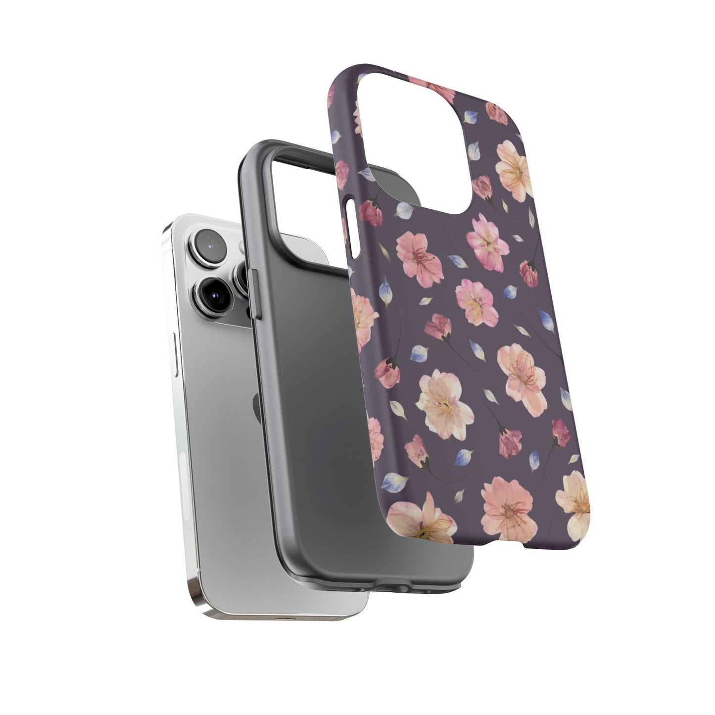 Coque Téléphone Samsung, iPhone & Google Pixel Renforcée Mate – Design Floral Fleurs de Cerisier sur Fond Couleur Prune | Protection Antichoc | Idée Cadeau Femme