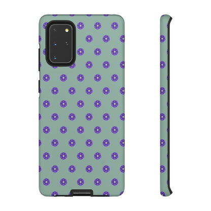 Coque Téléphone Samsung, iPhone & Google Pixel Renforcée Mate – Design Floral Epuré Fleurs de Primevère sur Fond Vert Eucalyptus | Protection Antichoc | Idée Cadeau Anniverssaire