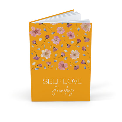 Carnet de Self Love Journaling Floral | Journal Intime "Amour de Soi" et Bien-être au Quotidien | Couverture Couleur Orange Safrané