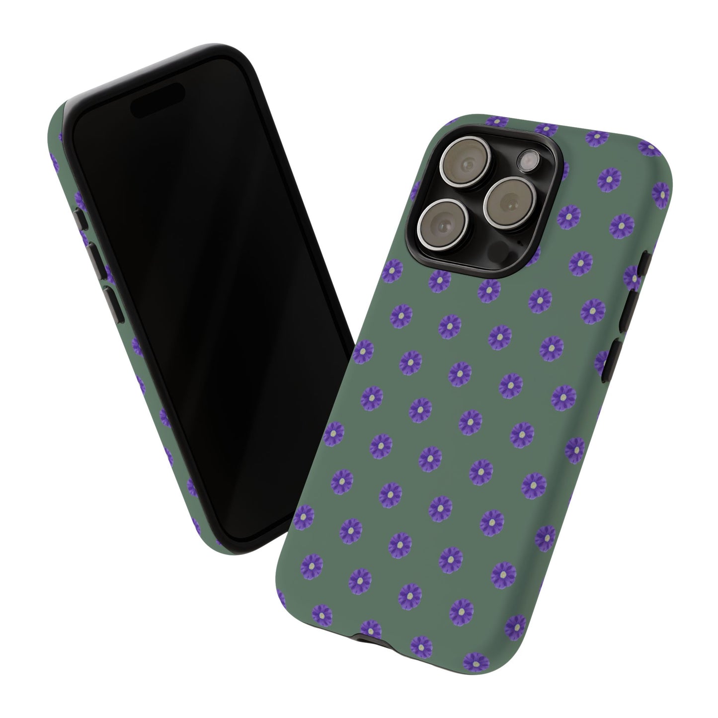 Coque Téléphone Samsung, iPhone & Google Pixel Renforcée Mate – Design Floral Epuré Fleurs de Primevère sur Fond Vert Minéral | Protection Antichoc | Idée Cadeau Femme