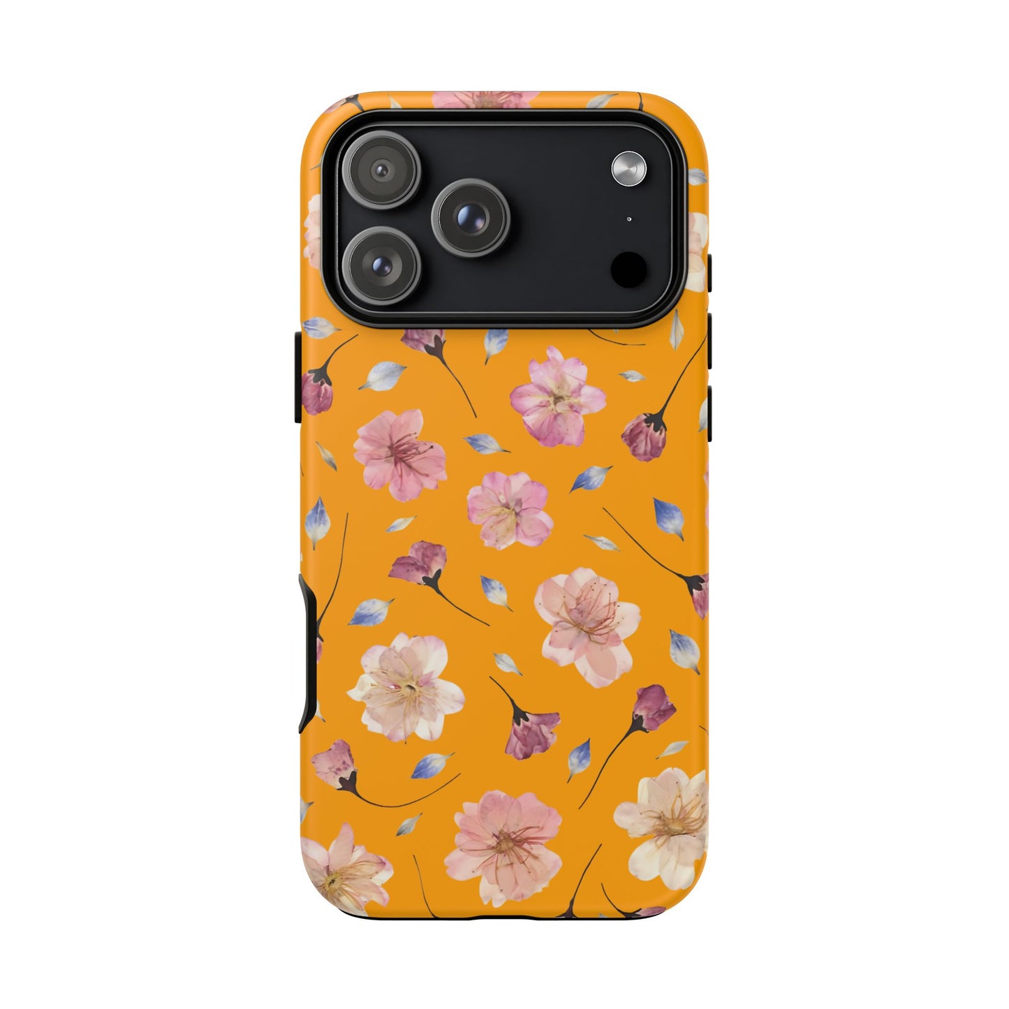 Coque Téléphone Samsung, iPhone & Google Pixel Renforcée Mate – Design Floral Fleurs de Cerisier sur Fond Couleur Curcuma| Protection Antichoc | Idée Cadeau Femme