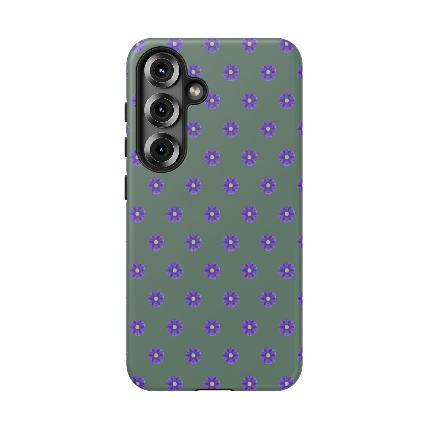 Coque Téléphone Samsung, iPhone & Google Pixel Renforcée Mate – Design Floral Epuré Fleurs de Primevère sur Fond Vert Minéral | Protection Antichoc | Idée Cadeau Femme