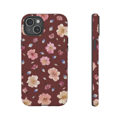 Coque Téléphone Samsung, iPhone & Google Pixel Renforcée Mate – Design Floral Fleurs de Cerisier sur Fond Bordeaux | Protection Antichoc | Idée Cadeau Pour Elle