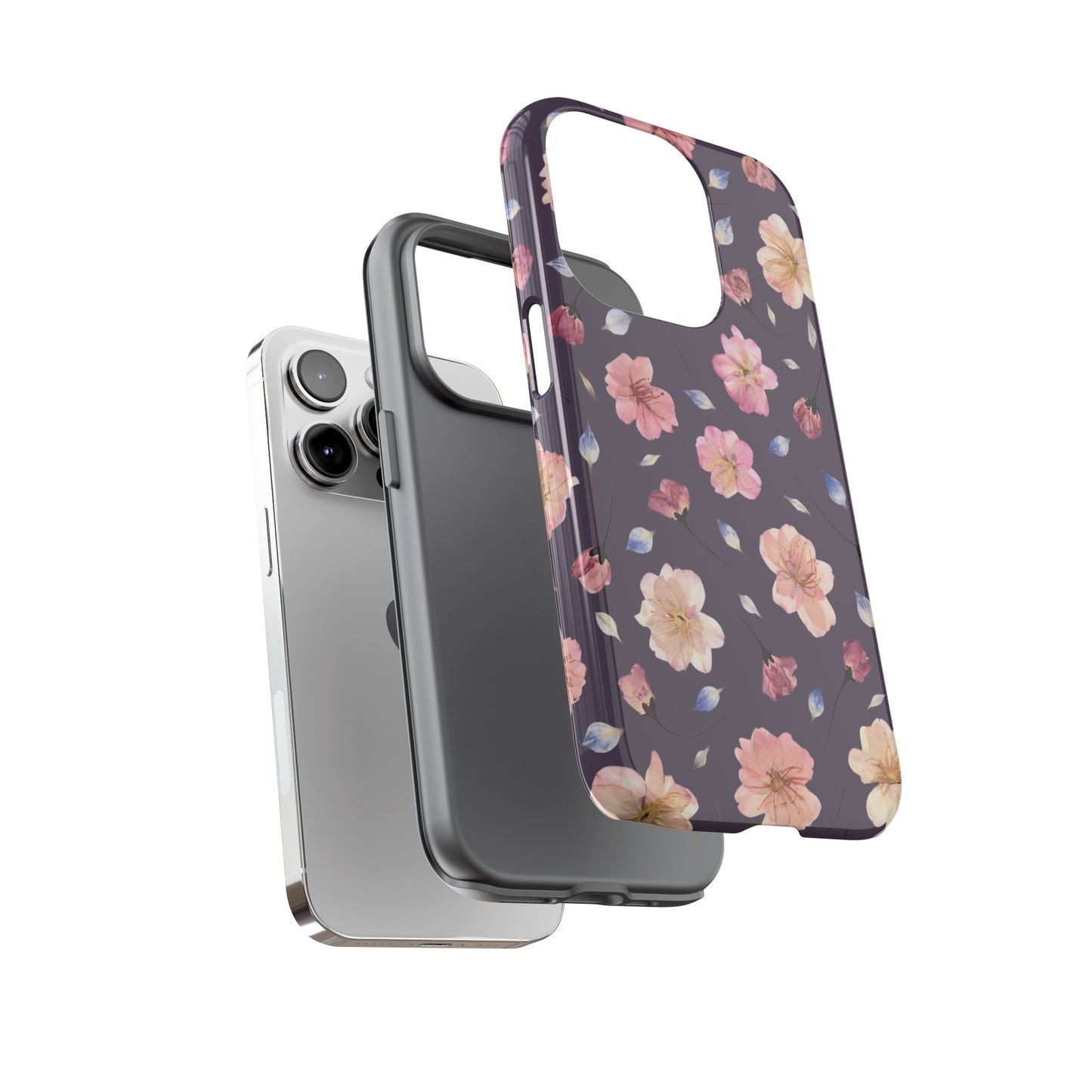 Coque Téléphone Samsung, iPhone & Google Pixel Renforcée Mate – Design Floral Fleurs de Cerisier sur Fond Couleur Prune | Protection Antichoc | Idée Cadeau Femme