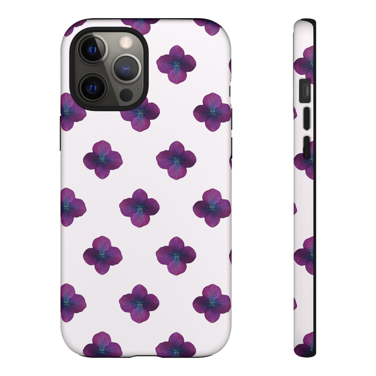 Coque Téléphone Samsung, iPhone & Google Pixel Renforcée Mate – Design Floral Epuré Fleurs de Hortensia sur Fond Blanc Perlé | Protection Antichoc | Idée Cadeau Anniversaire