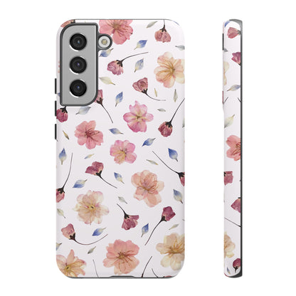 Coque Téléphone Samsung, iPhone & Google Pixel Renforcée Mate – Design Floral Fleurs de Cerisier sur Fond Blanc Poudré | Protection Antichoc | Idée Cadeau Femme