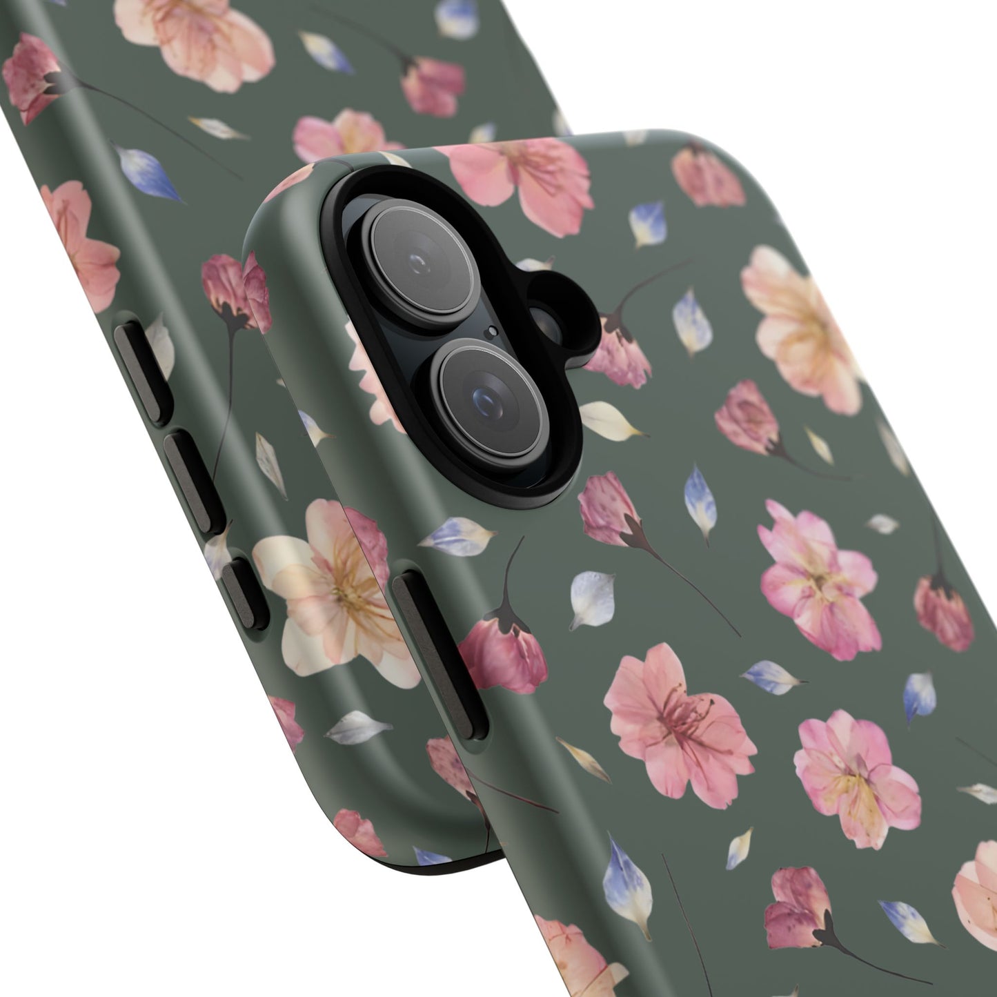 Coque Téléphone Samsung, iPhone & Google Pixel Renforcée Mate – Design Floral Fleurs de Cerisier sur Fond Verte Minéral | Protection Antichoc | Idée Cadeau Femme