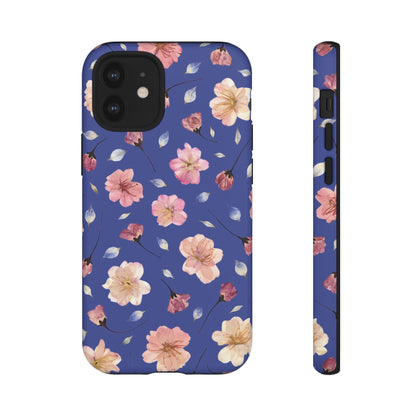 Coque Téléphone Samsung, iPhone & Google Pixel Renforcée Mate – Design Floral Fleurs de Cerisier sur Fond Bleu Encre | Protection Antichoc | Idée Cadeau Pour Elle