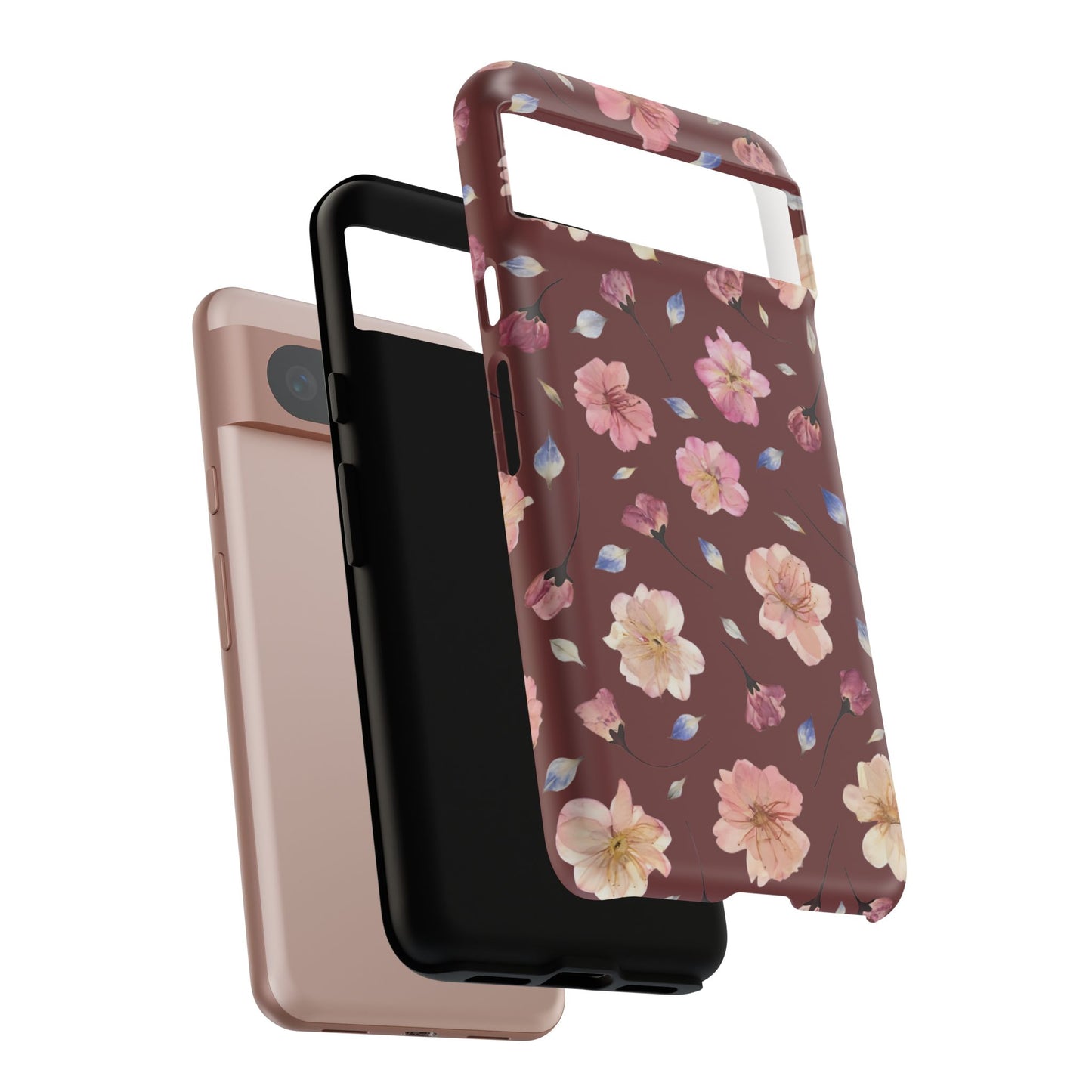 Coque Téléphone Samsung, iPhone & Google Pixel Renforcée Mate – Design Floral Fleurs de Cerisier sur Fond Bordeaux | Protection Antichoc | Idée Cadeau Pour Elle