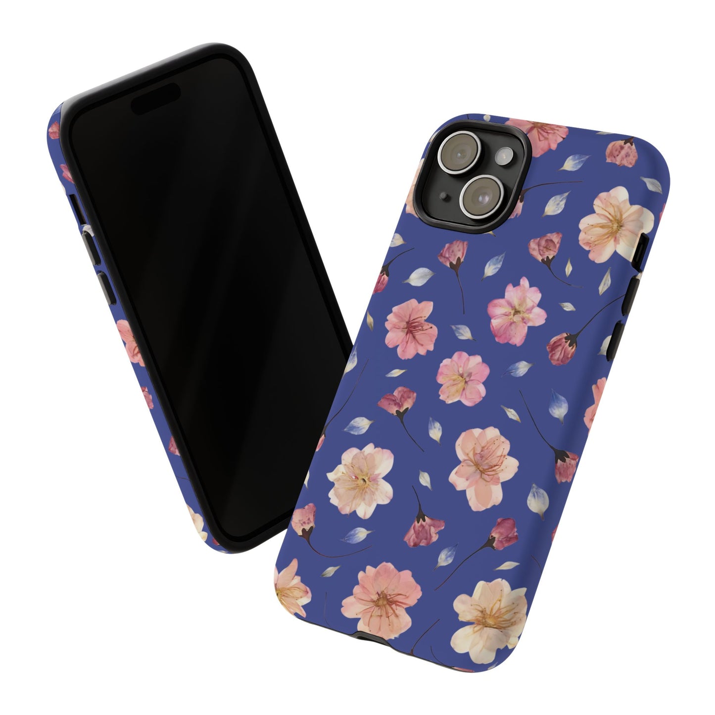 Coque Téléphone Samsung, iPhone & Google Pixel Renforcée Mate – Design Floral Fleurs de Cerisier sur Fond Bleu Encre | Protection Antichoc | Idée Cadeau Pour Elle
