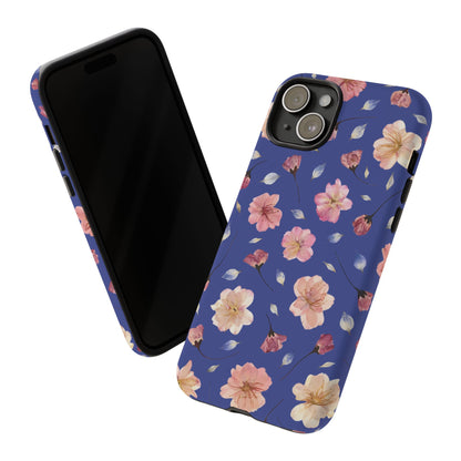 Coque Téléphone Samsung, iPhone & Google Pixel Renforcée Mate – Design Floral Fleurs de Cerisier sur Fond Bleu Encre | Protection Antichoc | Idée Cadeau Pour Elle