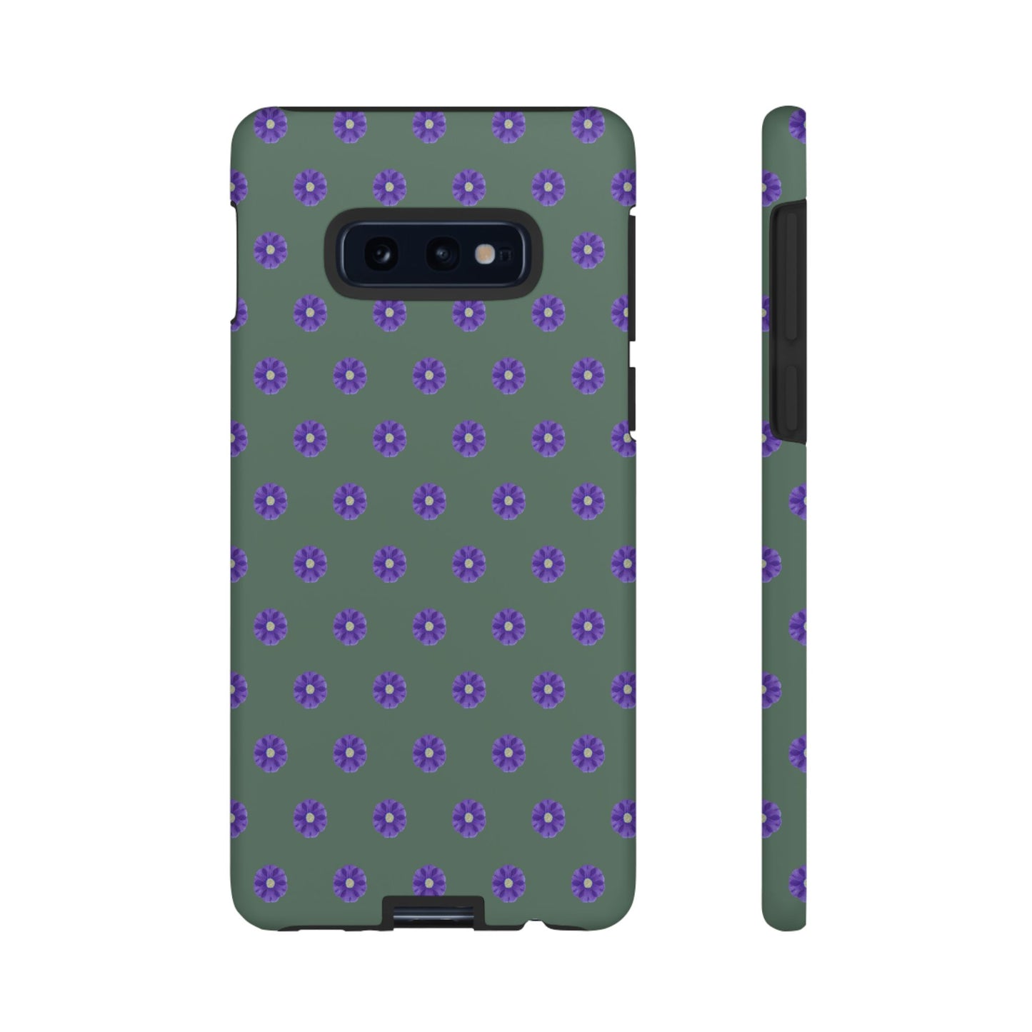 Coque Téléphone Samsung, iPhone & Google Pixel Renforcée Mate – Design Floral Epuré Fleurs de Primevère sur Fond Vert Minéral | Protection Antichoc | Idée Cadeau Femme