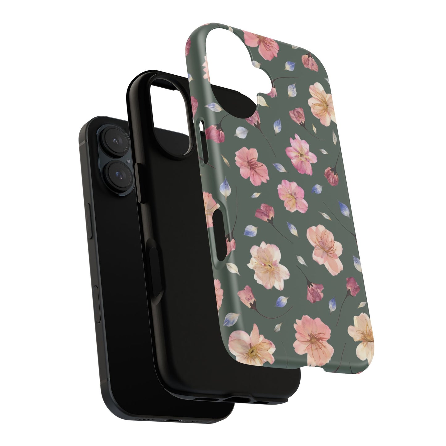 Coque Téléphone Samsung, iPhone & Google Pixel Renforcée Mate – Design Floral Fleurs de Cerisier sur Fond Verte Minéral | Protection Antichoc | Idée Cadeau Femme