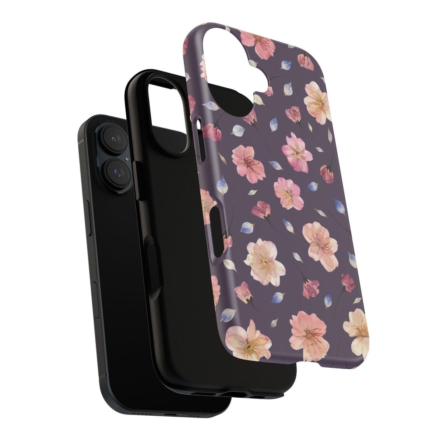 Coque Téléphone Samsung, iPhone & Google Pixel Renforcée Mate – Design Floral Fleurs de Cerisier sur Fond Couleur Prune | Protection Antichoc | Idée Cadeau Femme