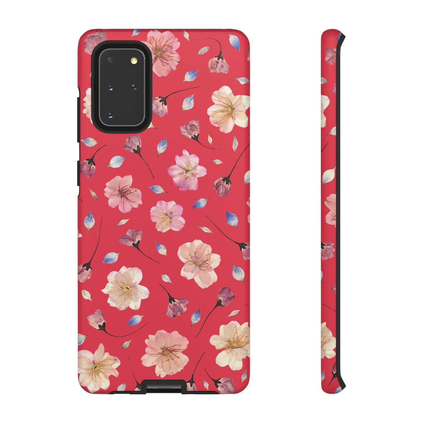 Coque Téléphone Samsung, iPhone & Google Pixel Renforcée Mate – Design Floral Fleurs de Cerisier sur Fond Rouge Féminin | Protection Antichoc | Idée Cadeau Femme