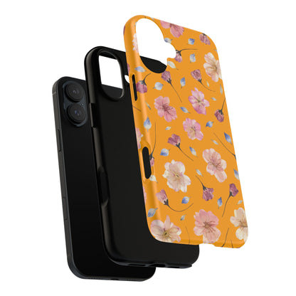 Coque Téléphone Samsung, iPhone & Google Pixel Renforcée Mate – Design Floral Fleurs de Cerisier sur Fond Couleur Curcuma| Protection Antichoc | Idée Cadeau Femme