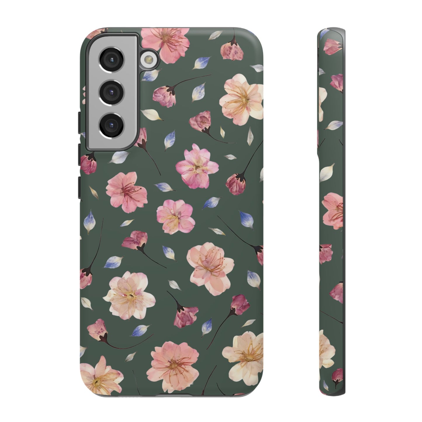 Coque Téléphone Samsung, iPhone & Google Pixel Renforcée Mate – Design Floral Fleurs de Cerisier sur Fond Verte Minéral | Protection Antichoc | Idée Cadeau Femme