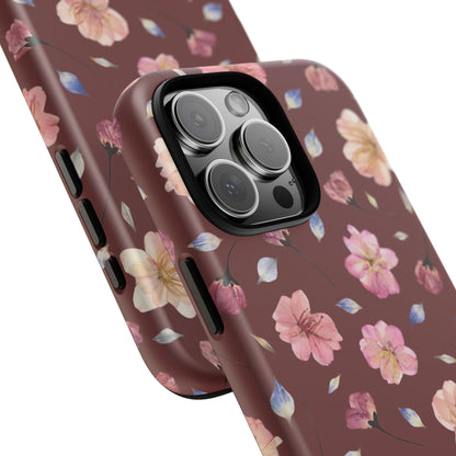 Coque Téléphone Samsung, iPhone & Google Pixel Renforcée Mate – Design Floral Fleurs de Cerisier sur Fond Bordeaux | Protection Antichoc | Idée Cadeau Pour Elle