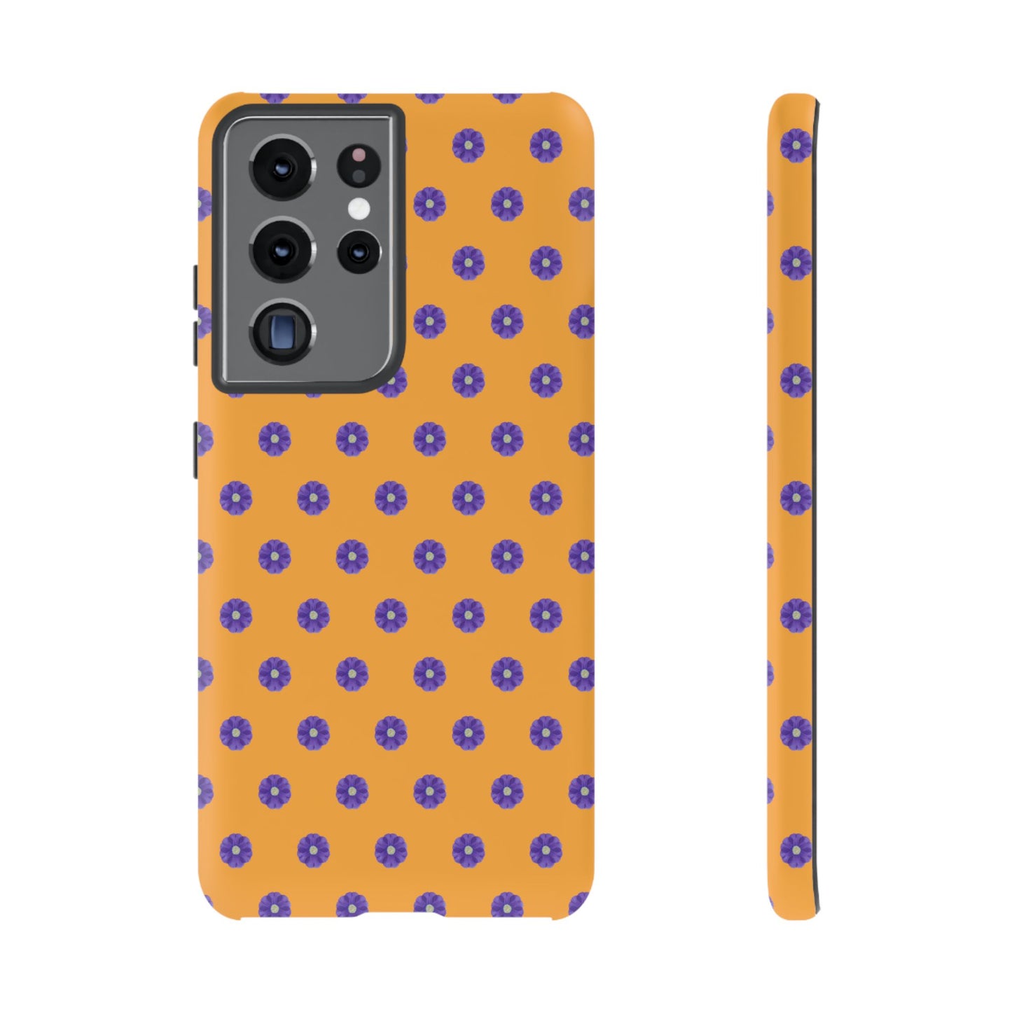 Coque Téléphone Samsung, iPhone & Google Pixel Renforcée Mate – Design Botanique Epuré Fleurs de Primevère sur Fond Ambre | Protection Antichoc | Idée Cadeau Femme