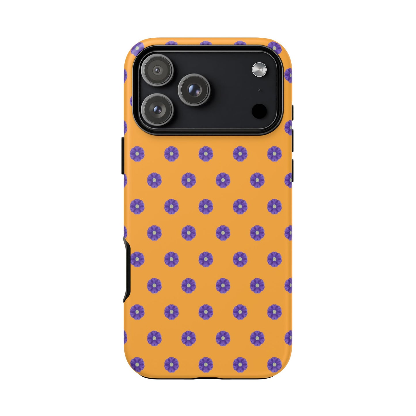 Coque Téléphone Samsung, iPhone & Google Pixel Renforcée Mate – Design Botanique Epuré Fleurs de Primevère sur Fond Ambre | Protection Antichoc | Idée Cadeau Femme