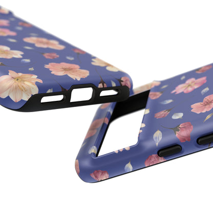 Coque Téléphone Samsung, iPhone & Google Pixel Renforcée Mate – Design Floral Fleurs de Cerisier sur Fond Bleu Encre | Protection Antichoc | Idée Cadeau Pour Elle