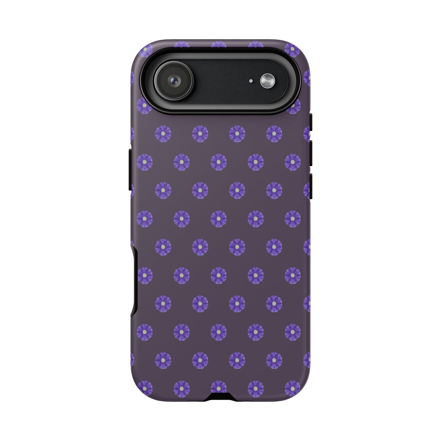 Coque Téléphone Samsung, iPhone & Google Pixel Renforcée Mate – Design Floral Epuré Fleurs de Primevère sur Fond Couleur Prune| Protection Antichoc | Idée Cadeau Femme