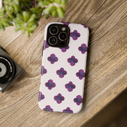 Coque Téléphone Samsung, iPhone & Google Pixel Renforcée Mate – Design Floral Epuré Fleurs de Hortensia sur Fond Blanc Perlé | Protection Antichoc | Idée Cadeau Anniversaire