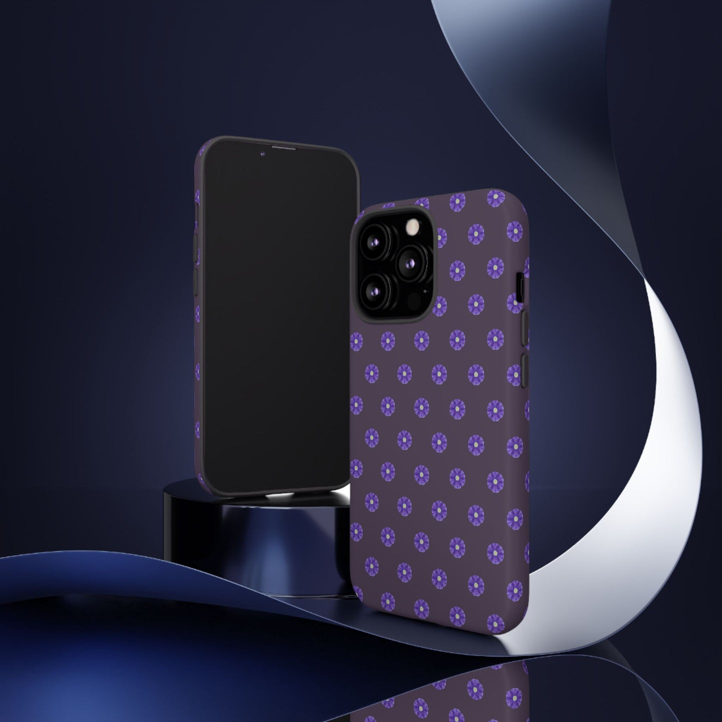 Coque Téléphone Samsung, iPhone & Google Pixel Renforcée Mate – Design Floral Epuré Fleurs de Primevère sur Fond Couleur Prune| Protection Antichoc | Idée Cadeau Femme