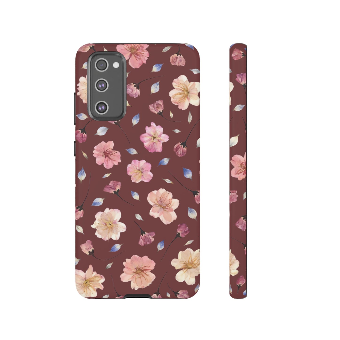 Coque Téléphone Samsung, iPhone & Google Pixel Renforcée Mate – Design Floral Fleurs de Cerisier sur Fond Bordeaux | Protection Antichoc | Idée Cadeau Pour Elle