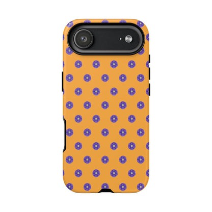 Coque Téléphone Samsung, iPhone & Google Pixel Renforcée Mate – Design Botanique Epuré Fleurs de Primevère sur Fond Ambre | Protection Antichoc | Idée Cadeau Femme