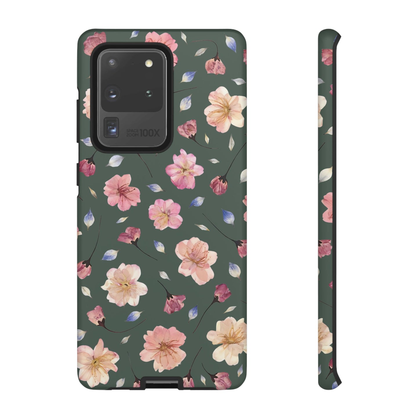 Coque Téléphone Samsung, iPhone & Google Pixel Renforcée Mate – Design Floral Fleurs de Cerisier sur Fond Verte Minéral | Protection Antichoc | Idée Cadeau Femme