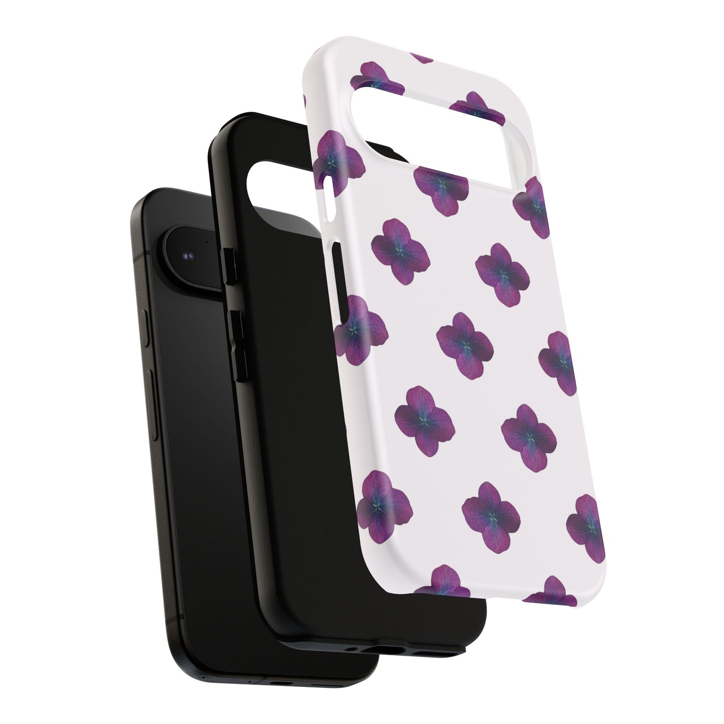 Coque Téléphone Samsung, iPhone & Google Pixel Renforcée Mate – Design Floral Epuré Fleurs de Hortensia sur Fond Blanc Perlé | Protection Antichoc | Idée Cadeau Anniversaire