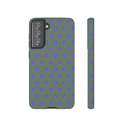 Coque Téléphone Samsung, iPhone & Google Pixel Renforcée Mate – Design Floral Epuré Fleurs de Primevère sur Fond Vert Minéral | Protection Antichoc | Idée Cadeau Femme