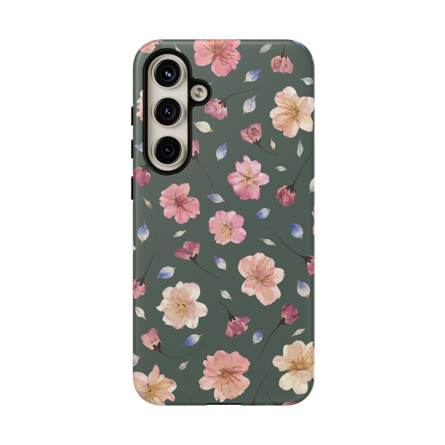 Coque Téléphone Samsung, iPhone & Google Pixel Renforcée Mate – Design Floral Fleurs de Cerisier sur Fond Verte Minéral | Protection Antichoc | Idée Cadeau Femme