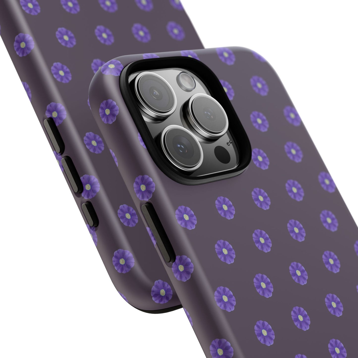 Coque Téléphone Samsung, iPhone & Google Pixel Renforcée Mate – Design Floral Epuré Fleurs de Primevère sur Fond Couleur Prune| Protection Antichoc | Idée Cadeau Femme