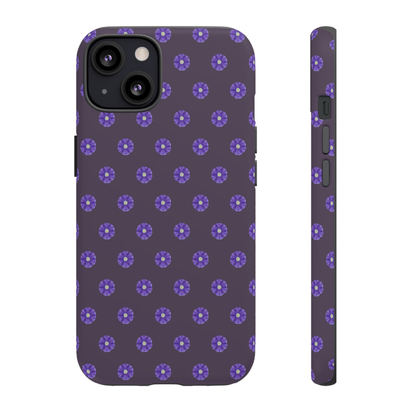 Coque Téléphone Samsung, iPhone & Google Pixel Renforcée Mate – Design Floral Epuré Fleurs de Primevère sur Fond Couleur Prune| Protection Antichoc | Idée Cadeau Femme